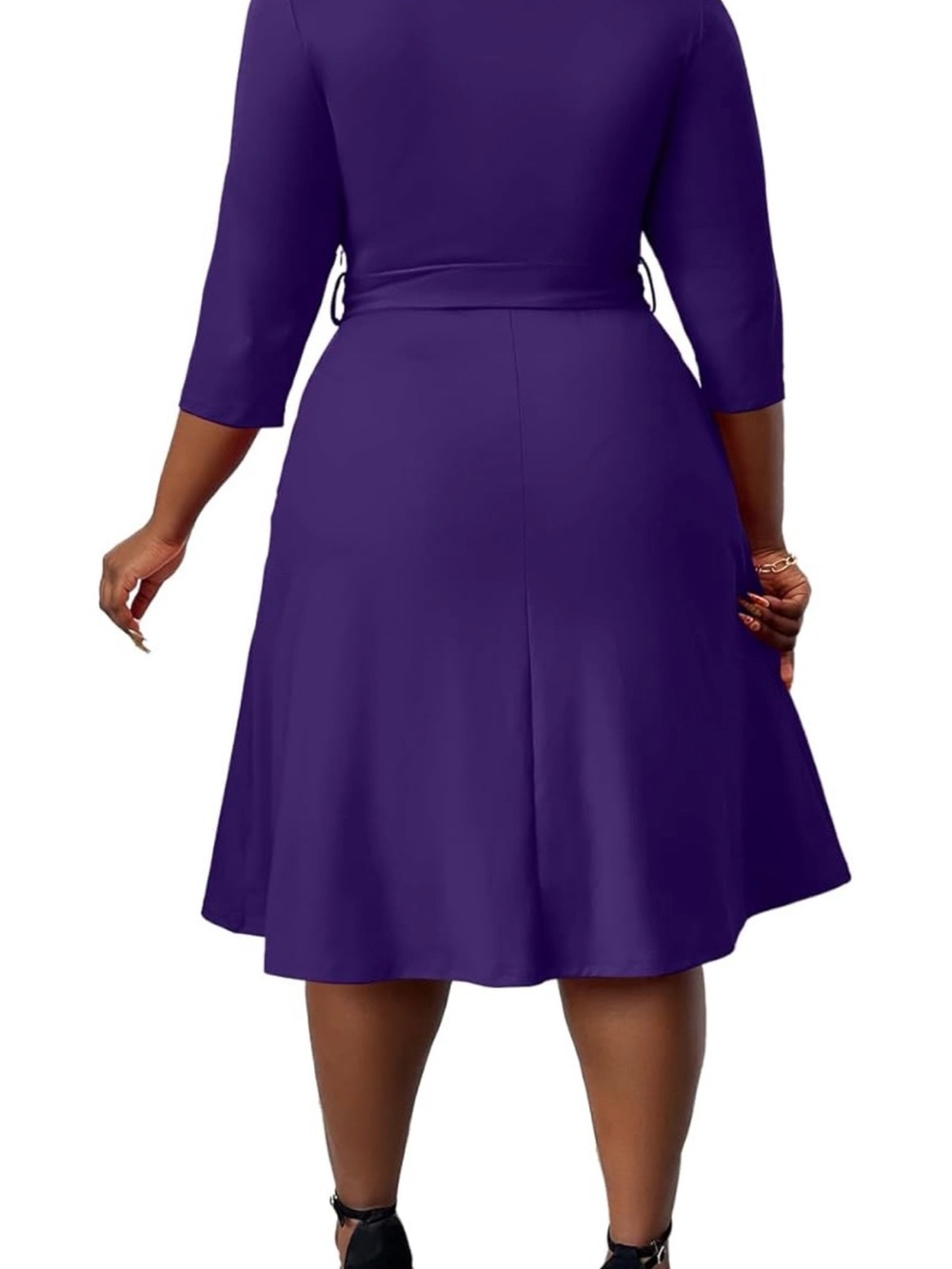 FANDEE Women's Purple Collared Tie-Waist A-Line Dress - Picture 4 of 9
